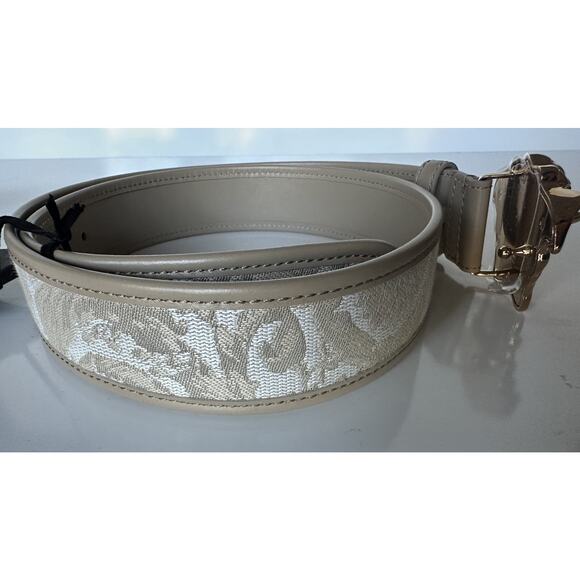 Versace Medusa-Buckle Jacquard Calf Leather Beige Belt 85 (34) DCU4140 NWT $525 main image 4